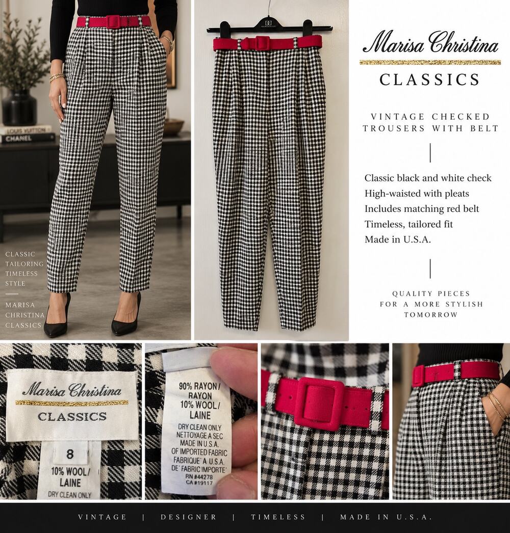 Marisa Christina Classics Vintage Gingham Pants Belt Sz 8